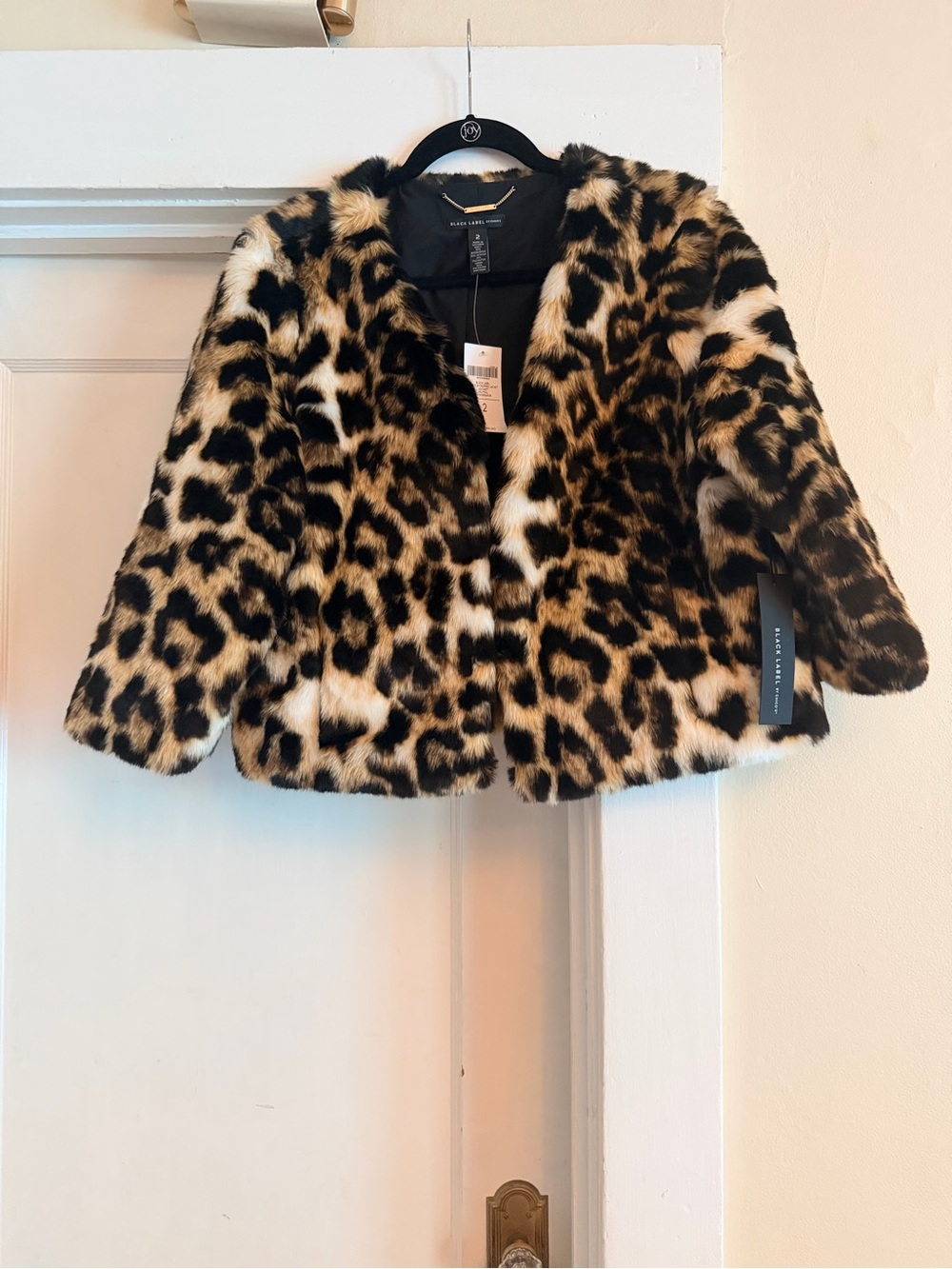 Chico's Black Label Leopard Faux Fur Cropped Jacket - Black & Brown